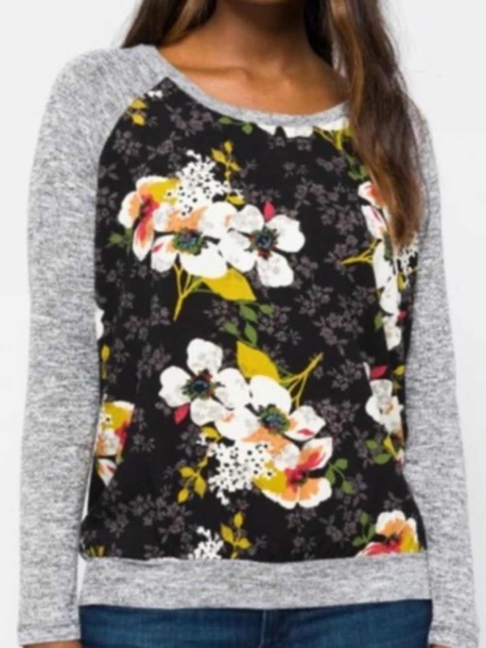 Kut from the Kloth Black and Heather Gray Knit-Trim Top
